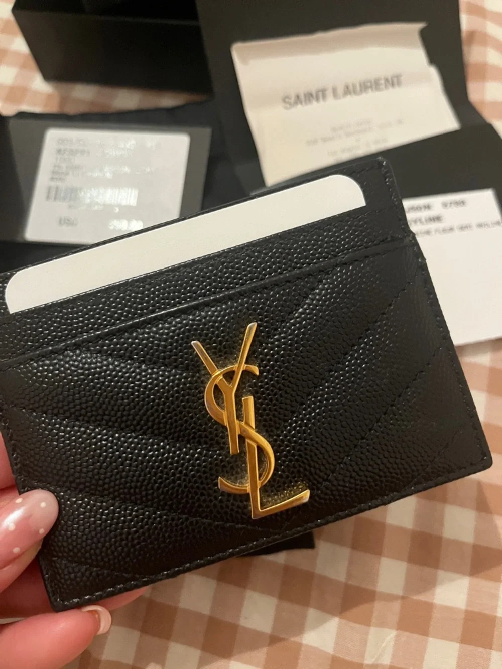 Saint Laurent Black Quilted Card Case with Gold YSL Emblem